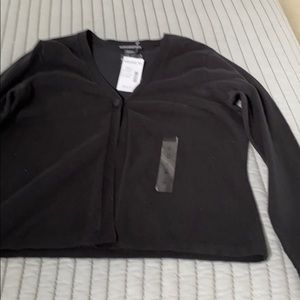 Petite Sophisticates one button black sweater.